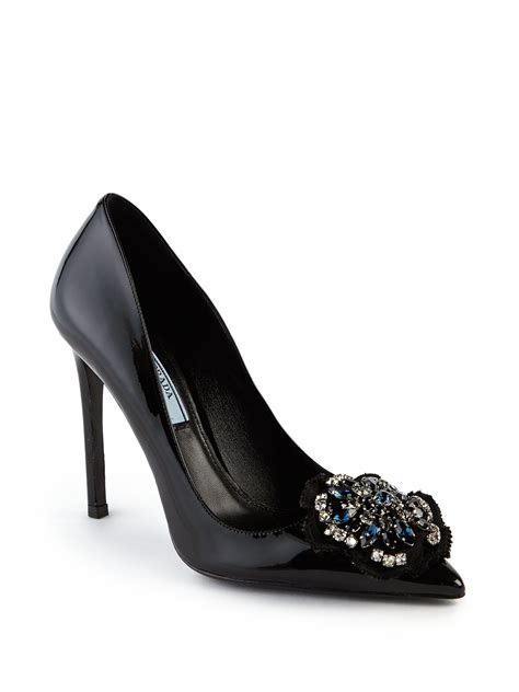 black patent prada pumps|prada black high heels.